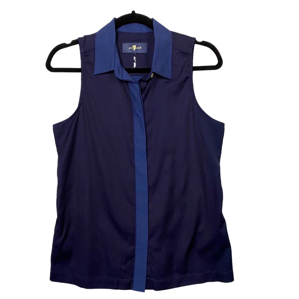 7 For All Mankind 7FAMK Blue Button Up Sleeveless Top Size Extra Small NWT